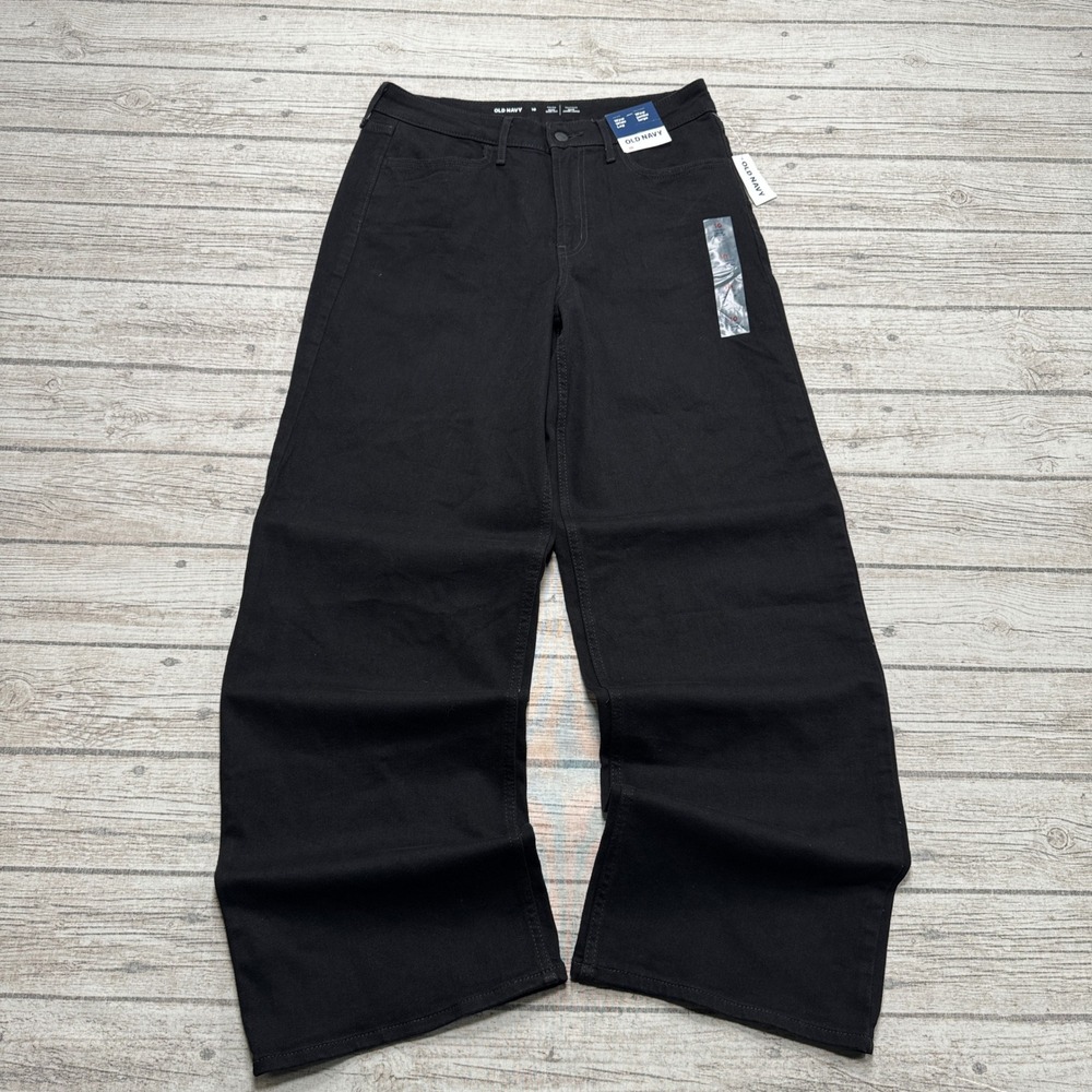 NEW Old Navy Jeans Women's 10 Black Denim High Rise Wow Wide Leg Relaxed Retro